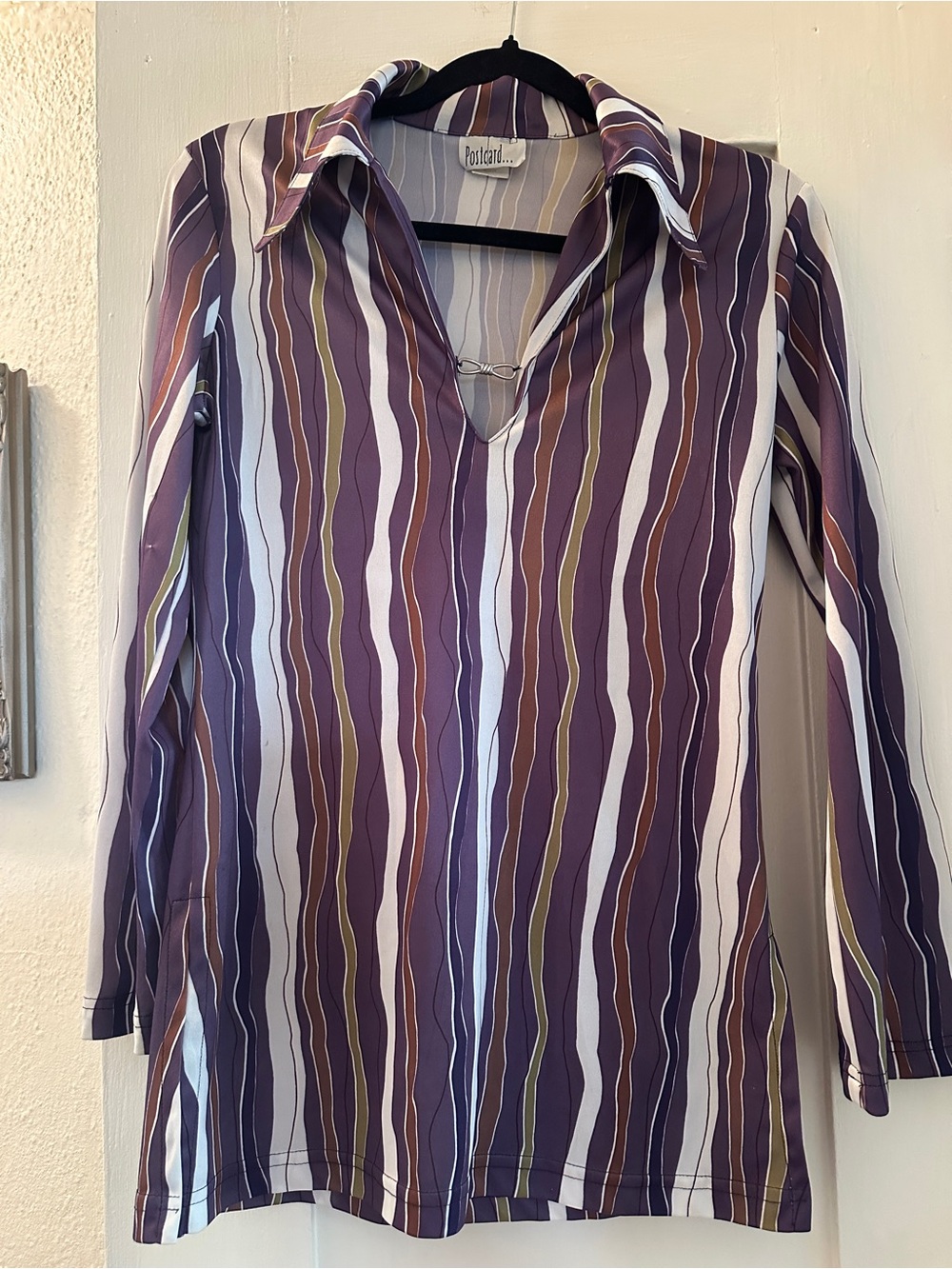Purple Striped Long-Sleeve V-Neck Top